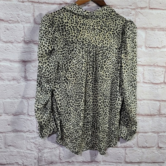 Zara Leopard Print Chiffon Puff Sleeve Button Up Blouse - Picture 9 of 14